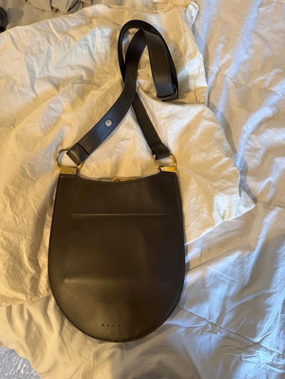 Marni Chocolate Brown Leather Shoulder Bag with Gold Ring - Picture 4 of 7